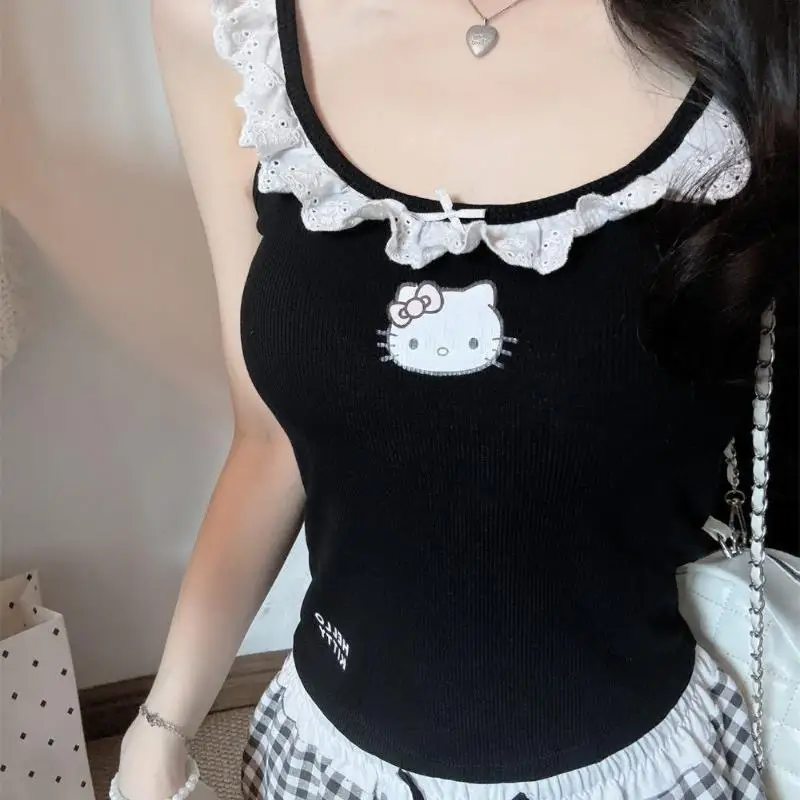 سانريو سترة Kawaii مرحبا كيتي المرأة حبال سترة الصيف مع وسادة الصدر الرغبة النقية الحمالات منامة الحلو فتاة المرأة سترة