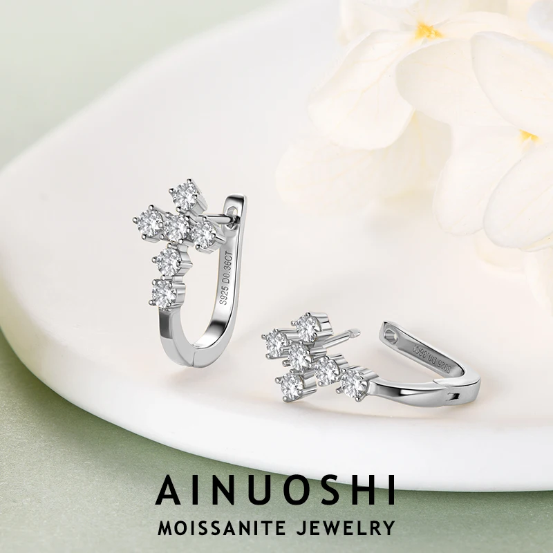 

AINUOSHI GRA Certified Round Cut 2.5mm Moissanite U-shaped Earrings 925 Sterling Silver Cross Earring For Ladies Jewelry Gift