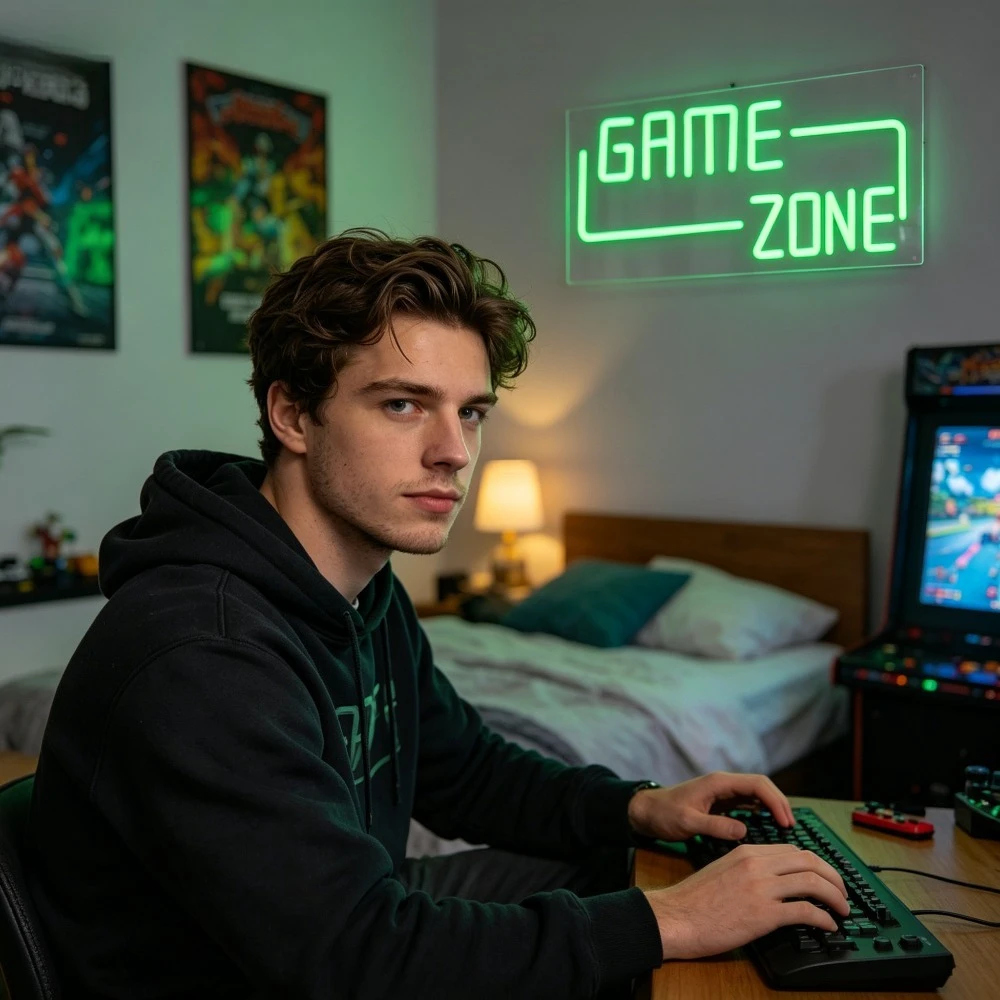 Game Zone Neon Sign Dimmable LED USB Wall Light for Game Room Teen Bedroom Dorm Garage Man Cave Home Gaming Wall Decor Boys Gift