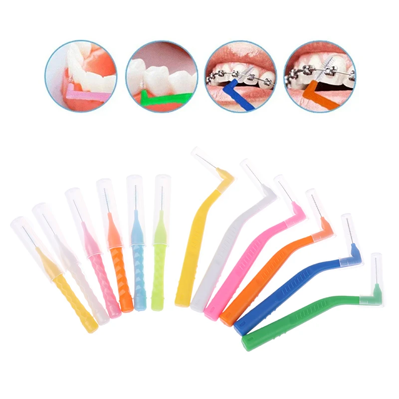 8pcs L-shaped Interdental Brush For Dental Orthodontics Clean Between Teeth Cleaning Tools Soft Mini Brush With Dust Cover