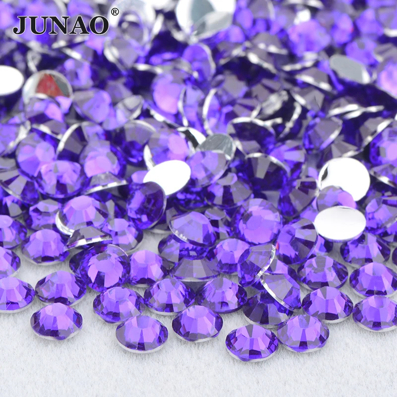 JUNAO 3mm 4mm 5mm 6mm Purple Color Resin Rhinestones Flatback Round Nail Crystal Stones Non Hotfix Strass Appliques For DIY