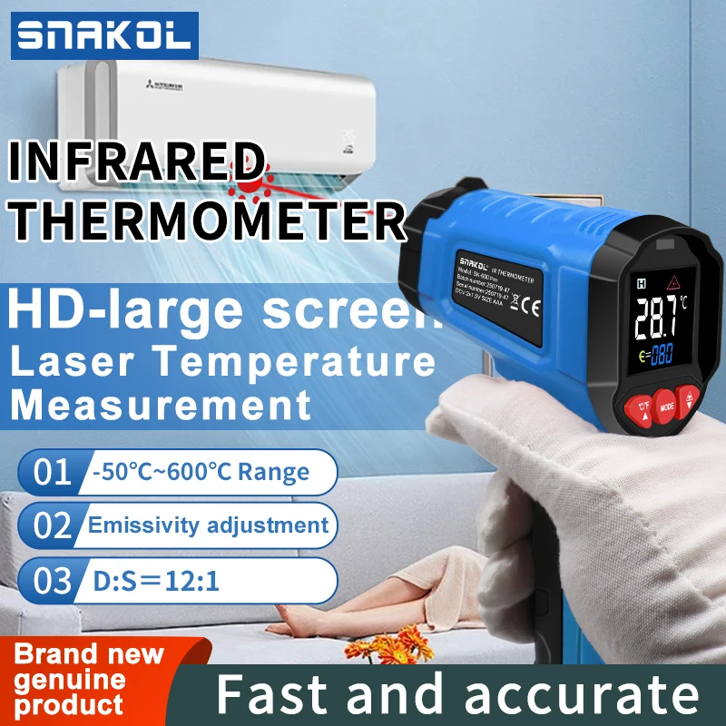 SNAKOL Infrared Thermometer Gun Kitchen & Automotive Maintenance Use High-Temperature Alarm Color Screen Display