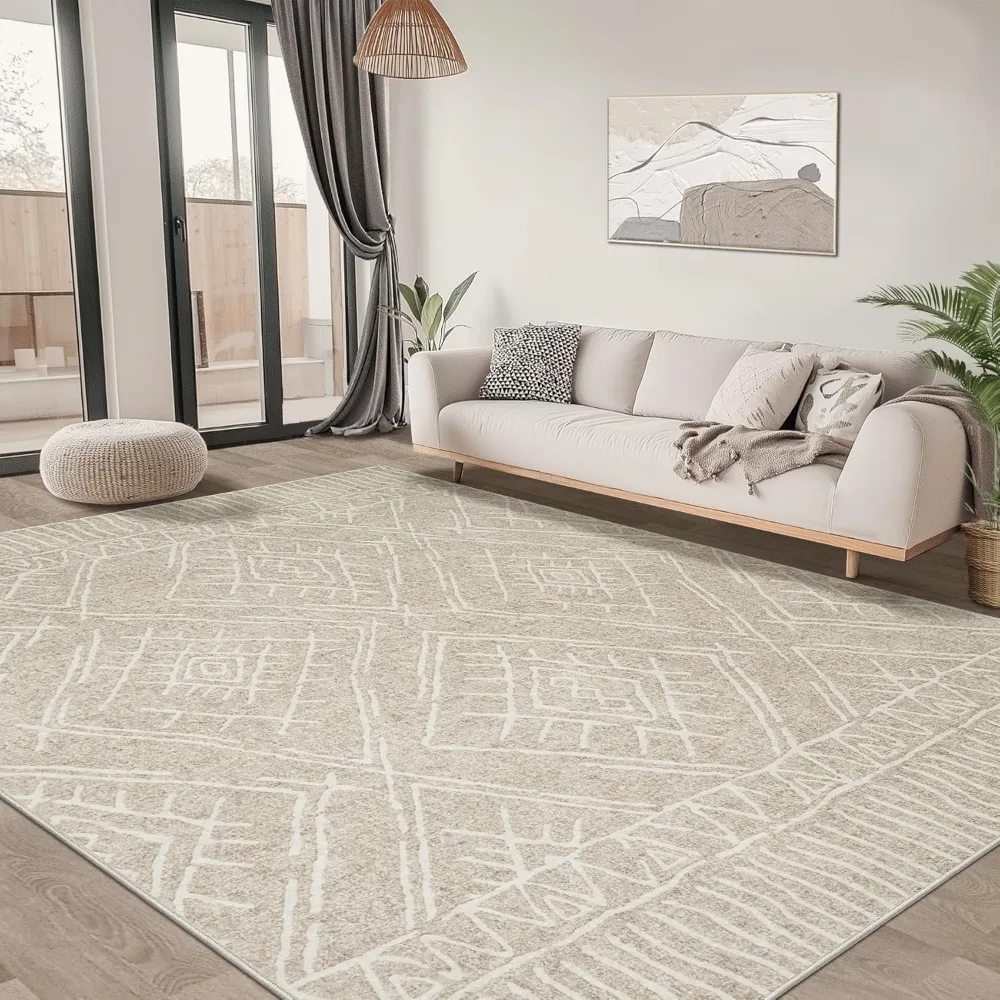 

8x10 Area Rug for Living Room : Washable Rug Modern Geometric Soft Low Pile Non-Slip Stain-Resistant Carpet for Bedroom Dining R