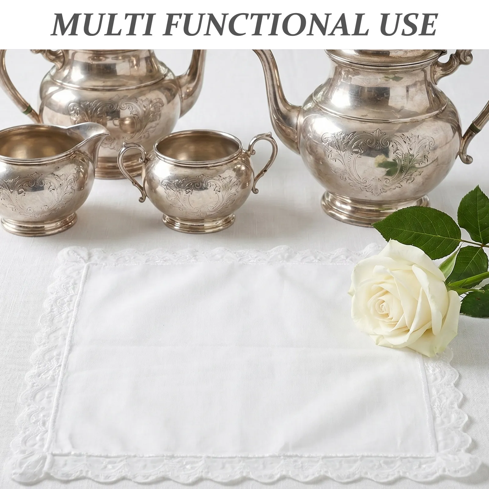 6Pcs White Lace Edge Bridal Handkerchief Set