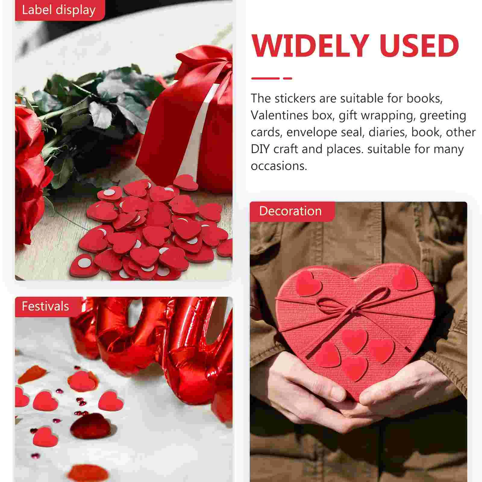 50 Pcs Label Valentine's Day Adhesive Stickers for Wedding Party Crafting Decorations Wooden Red Heart Crafts