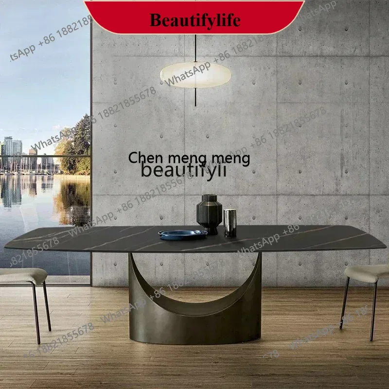 z183 YH Italian minimalist imported combination rock slab dining table and chairs light luxury high-end household rectangular ta