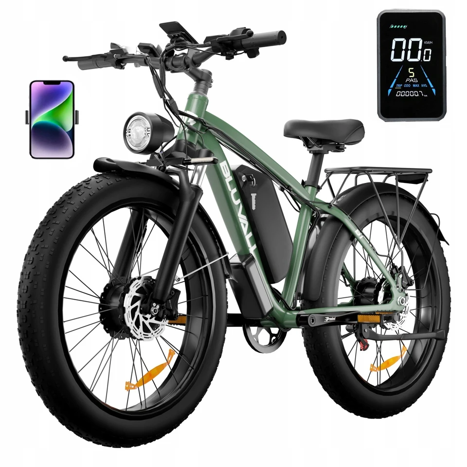 US Stock Electric Bike Ebikes for Adults Dual Motor AWD 5000W Peak 48V 25Ah 1200Wh 35MPH 26"x4.0 Fat Tire Off Road Bicycle 180N.m 330lbs Load Full Suspension Hydraulic Brakes image 7