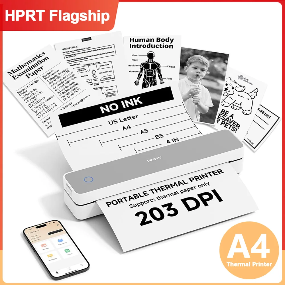 Impresora térmica mini HPRT MT610 multifuncional inalámbrica de escritorio para imprimir documentos PDF en papel tamaño carta estadounidense 8.5 x 11 y A4