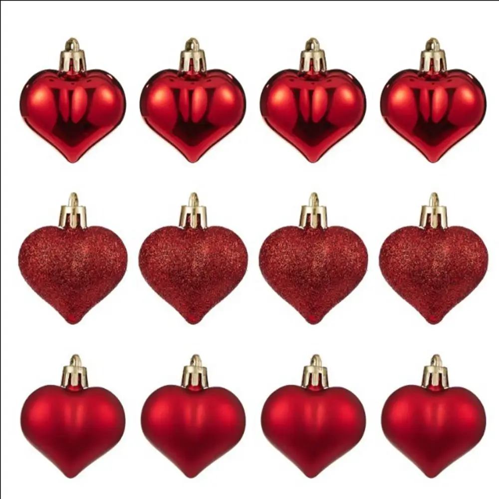 

12Pcs/set Special-shaped Heart Ball Pendant DIY Electroplated Christmas Tree Wreath Ornament 3D Love Heart Pendant Home