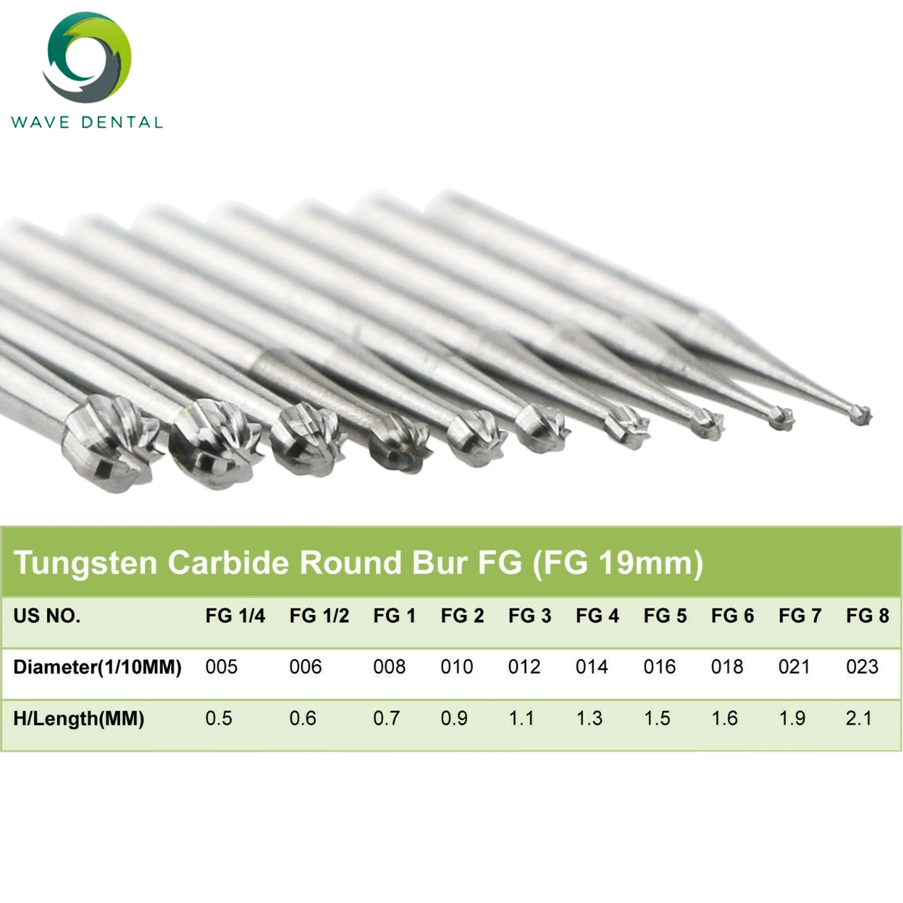 5Pcs/Pack PRIMA WAVE Dental Tungsten Carbide Burs Drill Round Type FG Series Dia.1.6mm for High Speed Handpiece