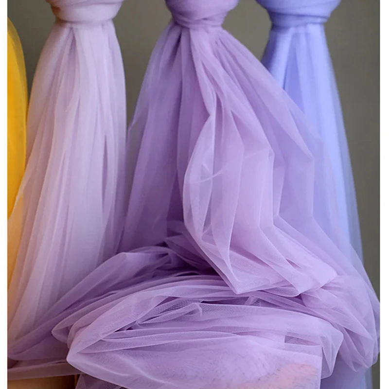 

Purple Soft Tulle Fabrics Wedding Celebration Curtain Backdrops Clothing Mesh Layout Chair Back Yarn Encryption Net Material