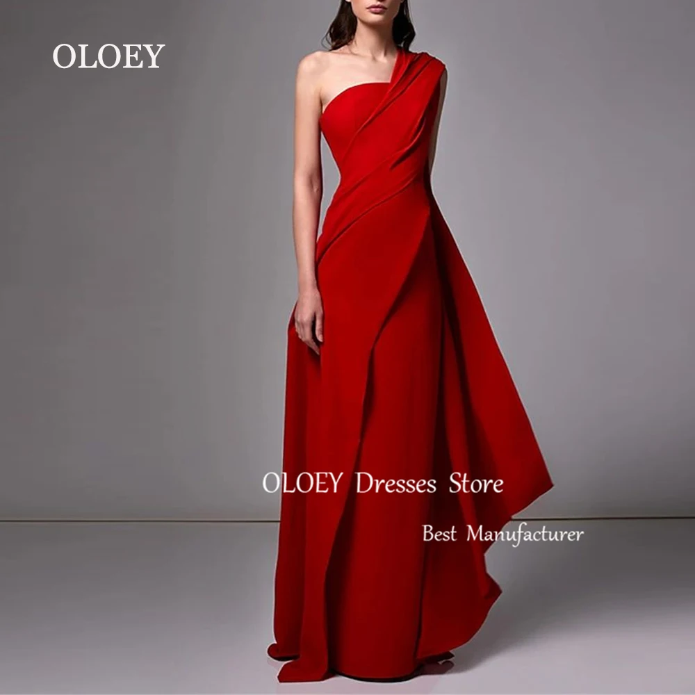 

OLOEY Modest Custom Made Red Straight Evening Dress Sleeveless Long Wedding Party Dress Pleats Stretch Satin Women Prom Gown