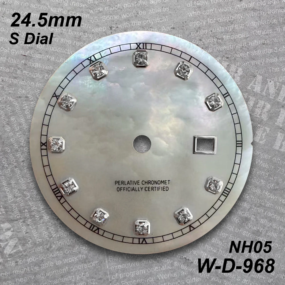 24.5mm S Logo Diamond Seashell Dial Suitable For NH05 Japan Movement Quality Ladies Watch Modification Accessories