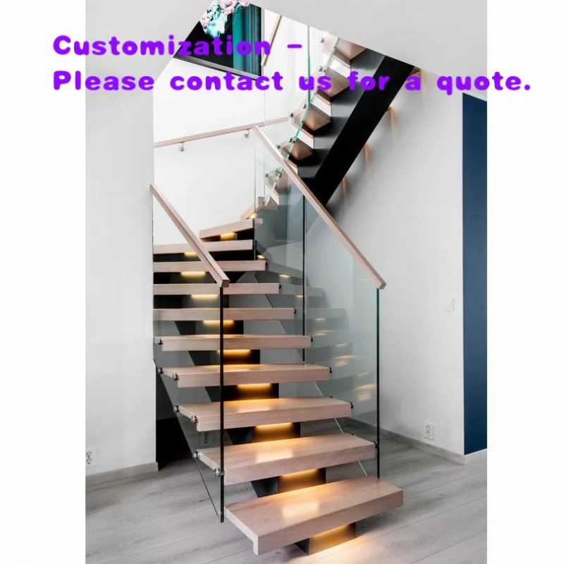 

custom.USA Modern Indoor Stairs Steel Structure Straight Stairs Wood Staircase With Wooden Pedals