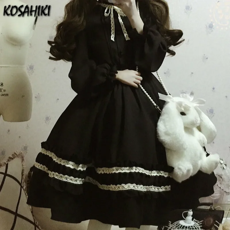 KOSAHIKI 2024 Harajuku Japanese Kawaii Sweet Lolita Dresses Vintage Retro Party Femme Robe Bowknot Cute Cosplay Dress 11a087