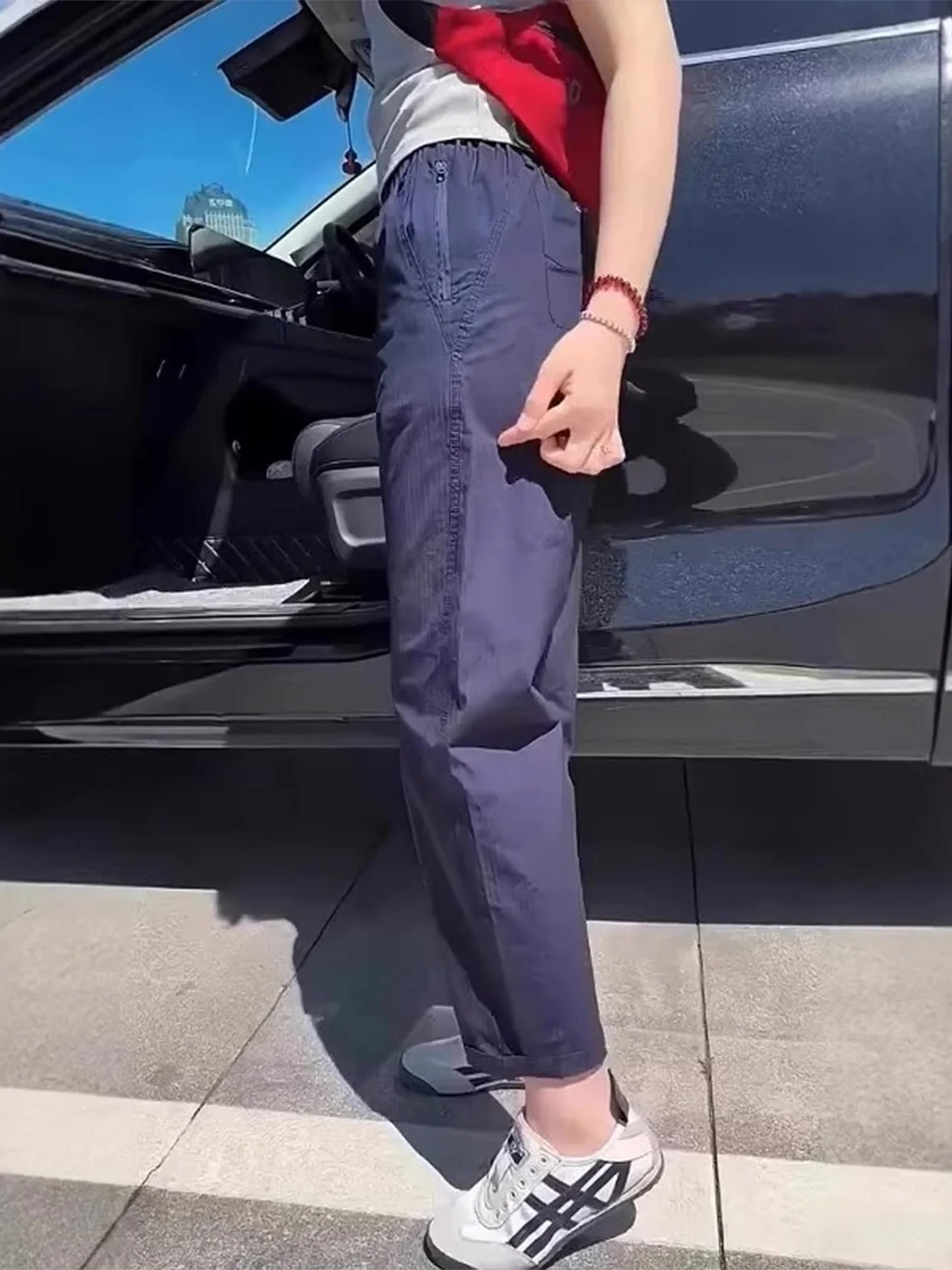 

Женские спортивные брюки Qui Dry Ice Silk, летние тонкие повседневные брюки Харлан большого размера, удобные брюки с высокой талией, девять очков