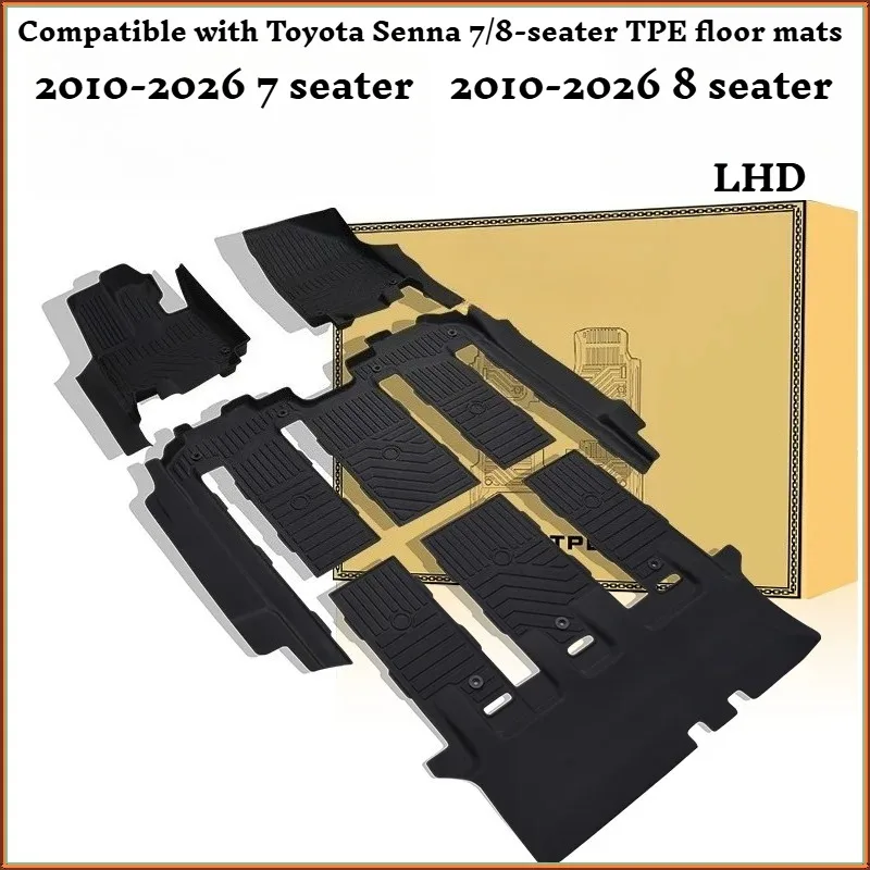 NEW 5D TPE Floor Mats For Toyota Sienna 7/8 Seater 2010-2026 LHD Full Coverage Foot Pad Waterproof For All Seasons Accessories