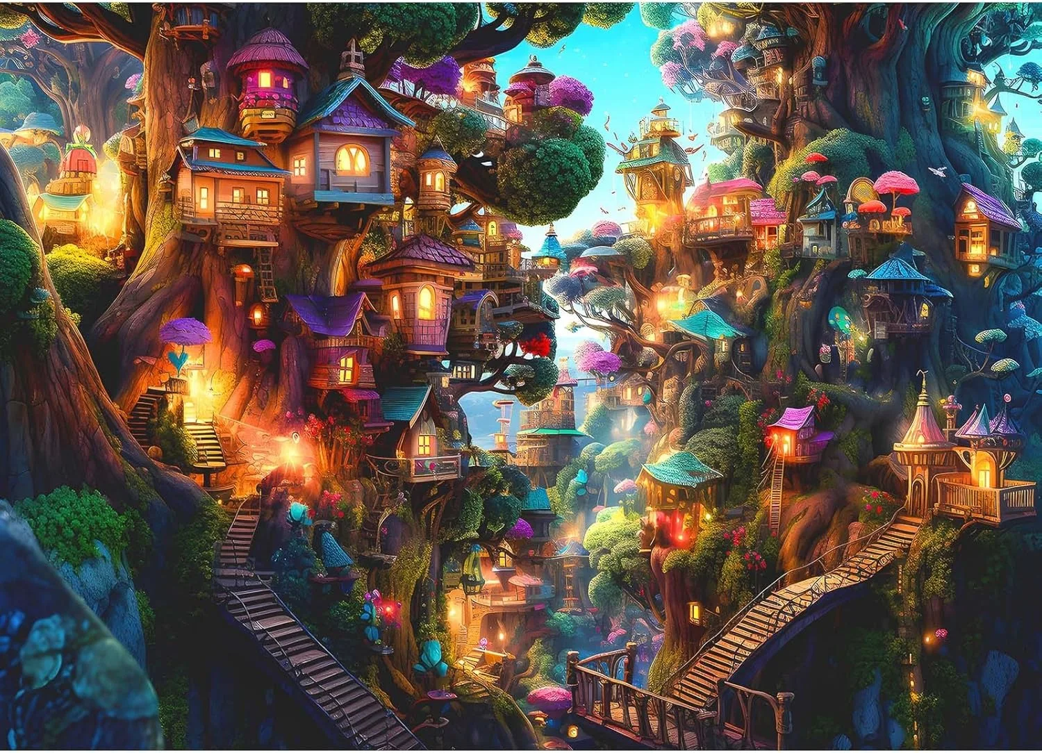 

Fantasy Tree Houses Jigsaw Wooden Puzzles 300/500/1000 Psc for Gameroom Bedroom Livingroom Challenging Family Activity Games