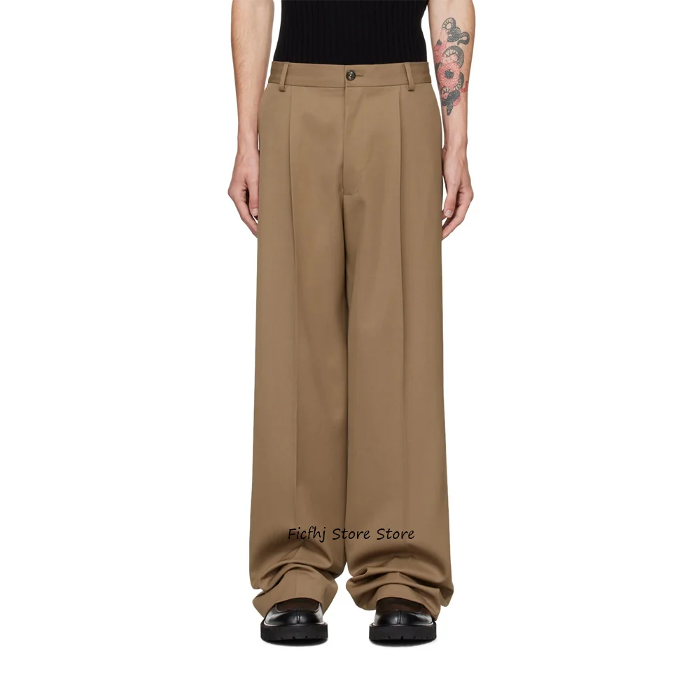 

Loose Fit Classic Men's Pants for Man Trousers Polyester Wide-leg Business Casual Comfortable Solid Color Straight Work Trouser