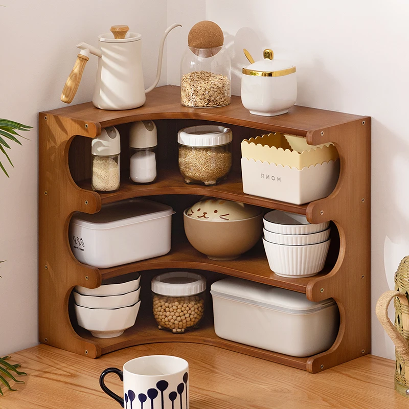 

Bamboo Kitchen Organizer Spice Rack Storage Shelf Cooking Utensils Organizer Space-Saving Cabinet for Pantry Counter