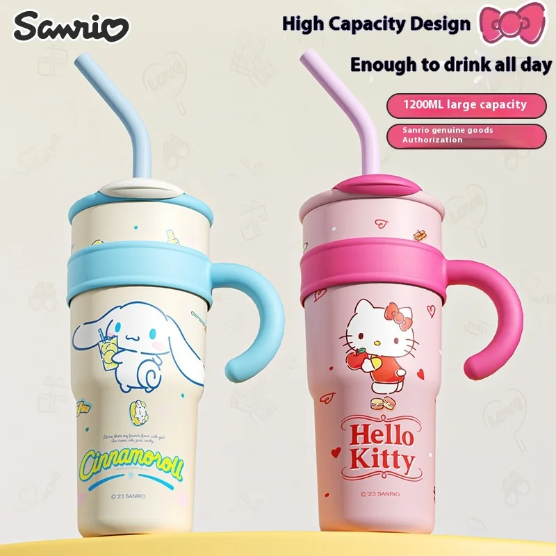 

Изолированная чашка Hellokitty с рисунком для женщин, новинка 2025 года, соломенная чашка для кофе, большая емкость 700/1200 мл, удобная и милая изолированная чашка