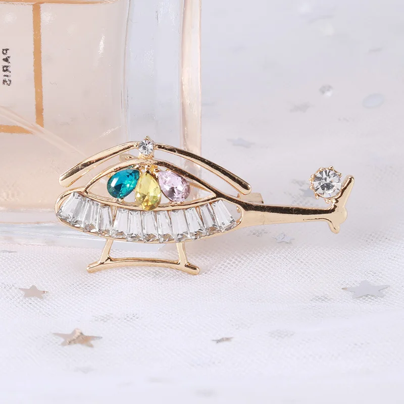 Korean Accessories New Alloy brooch with Rhinestone Helicopter brooch Creative Fashion Pins Simple Suit Coat Clothing