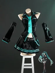 Cosplay sexy full set of Miku 16th formula clothes black liquid leather cos clothes