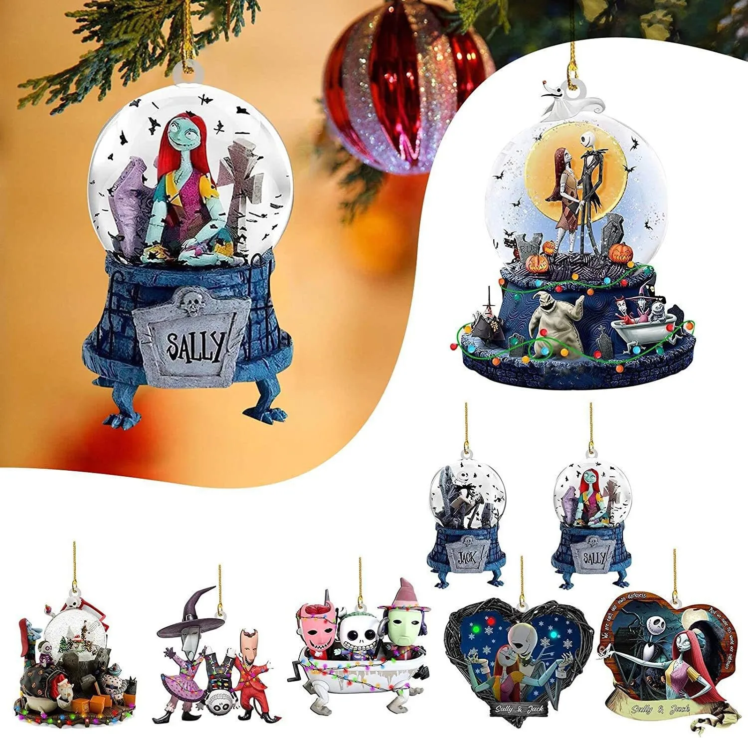 Disney Movie The Nightmare Before Christmas Sally Jack Anime Christmas Tree Decor Acrylic Plane Pendant Kids Hobby Toys Gift