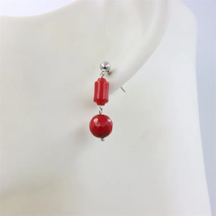 ZFSILVER Fashion Trendy Natural Red Sea Bamboo Ball Coral Earrings 925 Sterling Silver For Women Charm Dangle Jewelry Party Girl