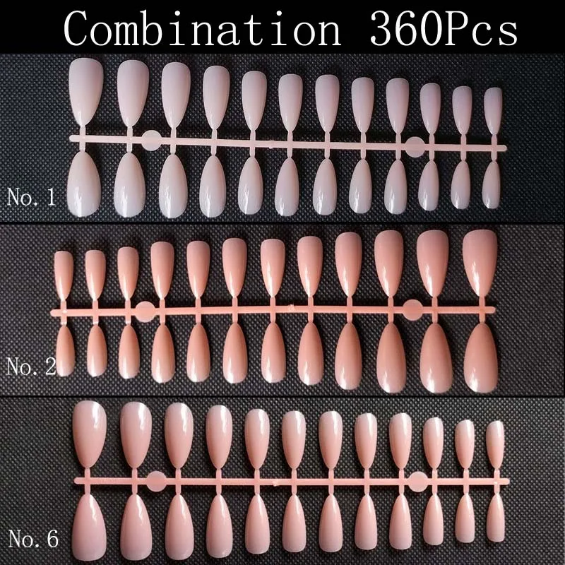 Solid Color Fake Nails Gel X Tips Extension System Full Cover Sculpted Almond Stiletto False Nail Tips 360pcs/bag