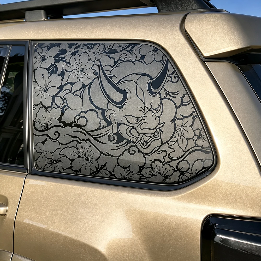 Japanese Oni Sakura Pattern Car Stickers Decoration Triangular Window Ornament Universal All Vehicle Accessories Vinyl Decal