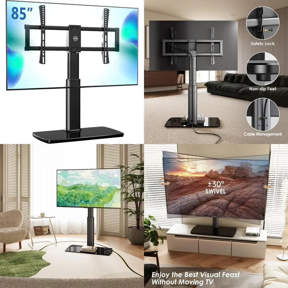 FITUEYES Universal TV Stand Mount for 43-80 85 inch TVs, Swivel Tall TV Mount Stand, Table Top TV Stand Base Replacement, Height