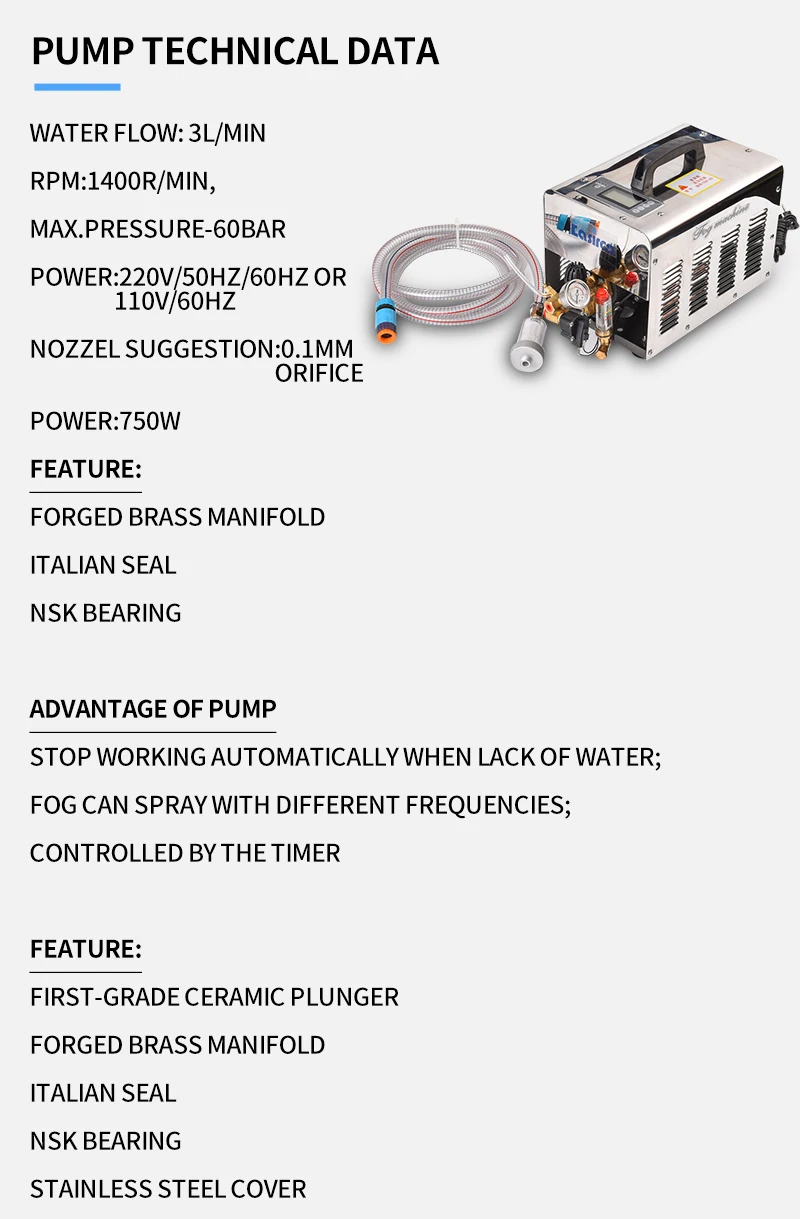 

Fogging System Mist Maker 45pcs Nozzles High Pressure Outdoor Water Mist Cooling System Misting System
