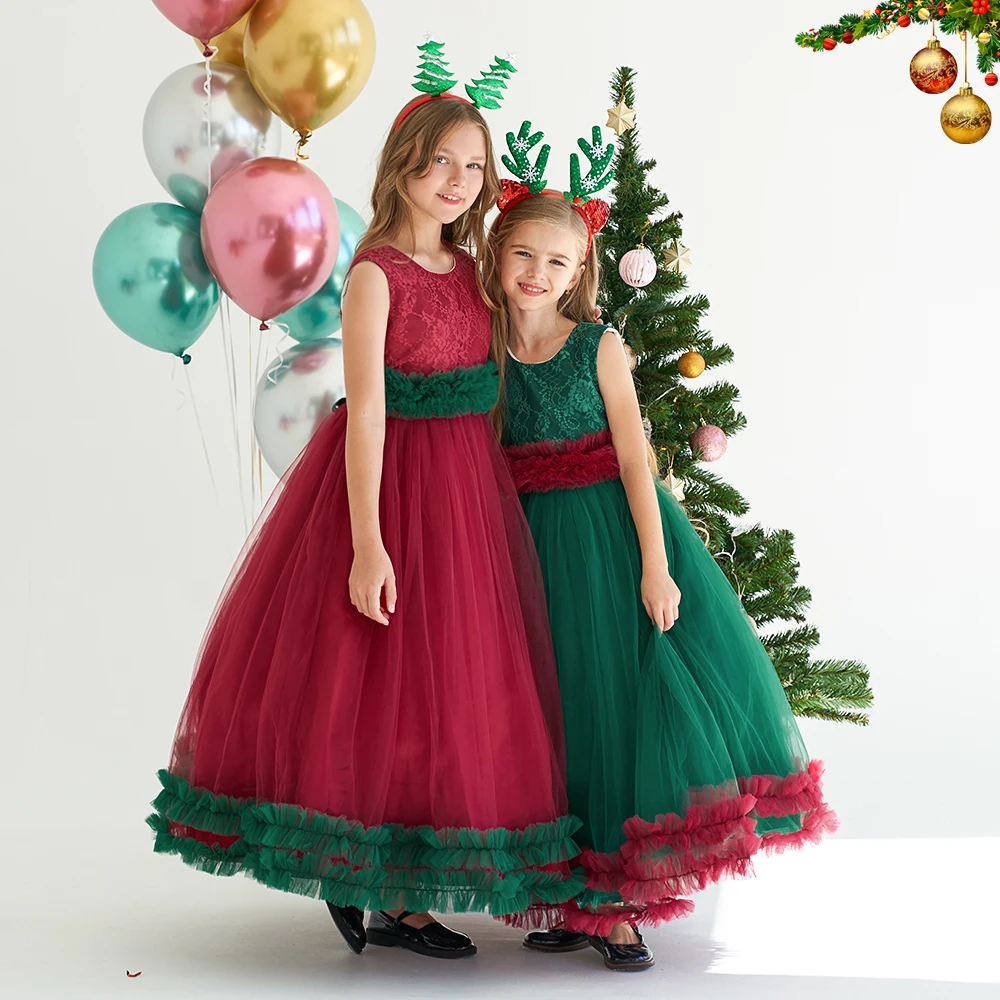 Christmas Girls Party Dresses Sequined Bow Gala Prom Gown Children Kids Formal Events Costume Birthday Princess Clothes Vestidos