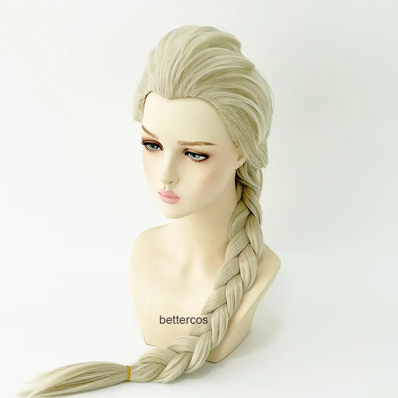 Children Elsa Cosplay Wig Queen Princess Kids Long Braid Girl Heat Resistant Synthetic Hair Halloween Party Anime Cosplay Wigs