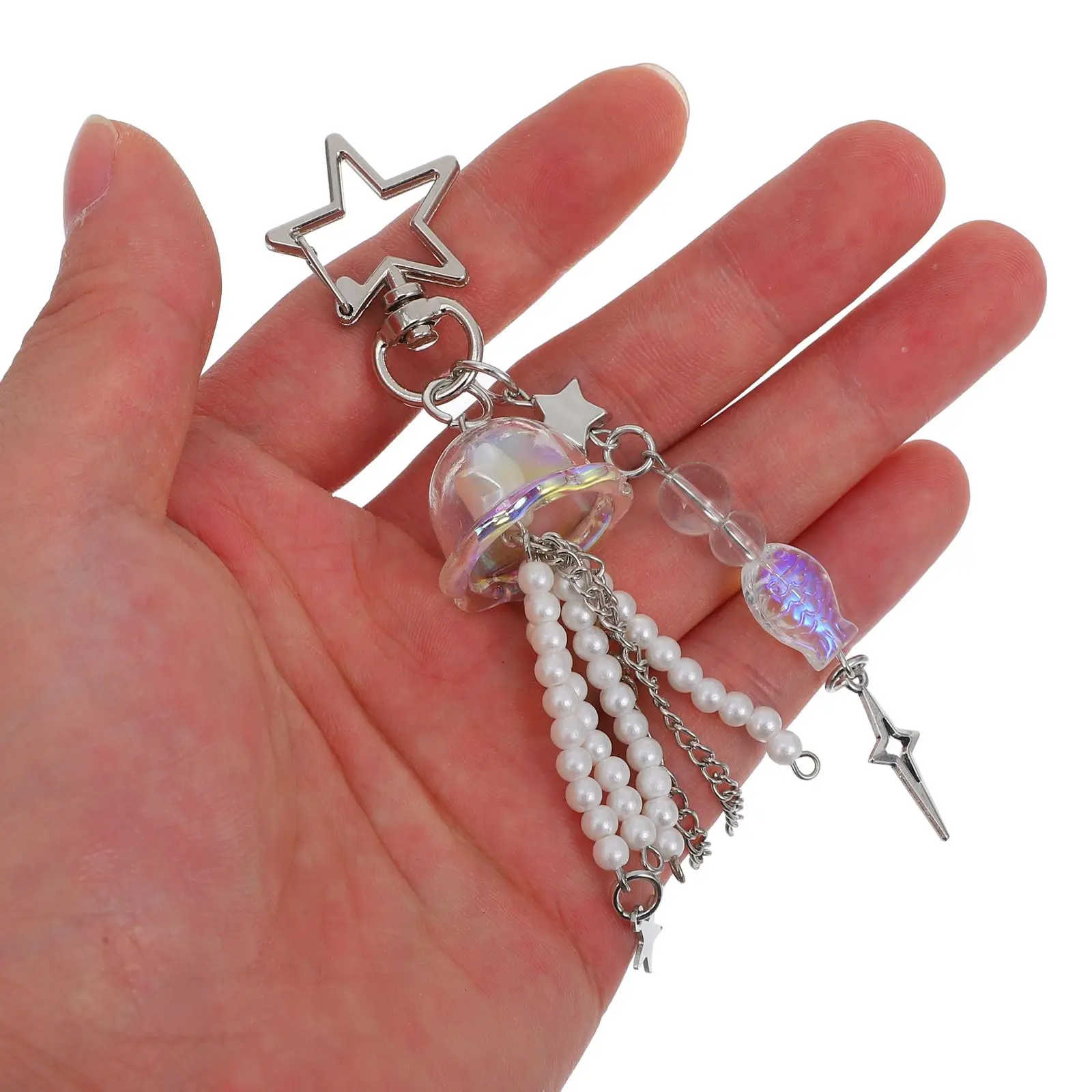 Cute Jellyfish Tassel Chaveiro para mulheres, doce fada, chaveiro acrílico, porta-chaves do carro decorativo, pingente de saco adorável, presentes para meninas