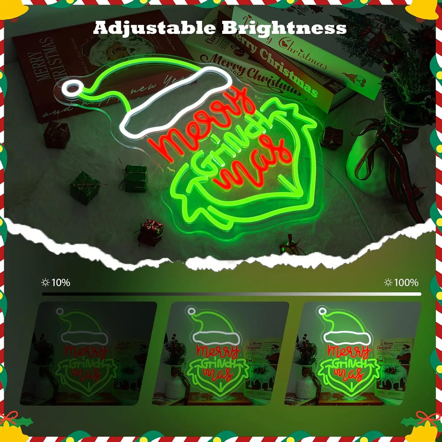 Letrero de neón de Navidad, luz de neón LED regulable por USB para Pub, fiesta, Bar, monstruo caprichoso, decoración del hogar de Año Nuevo, regalo de luz de Navidad