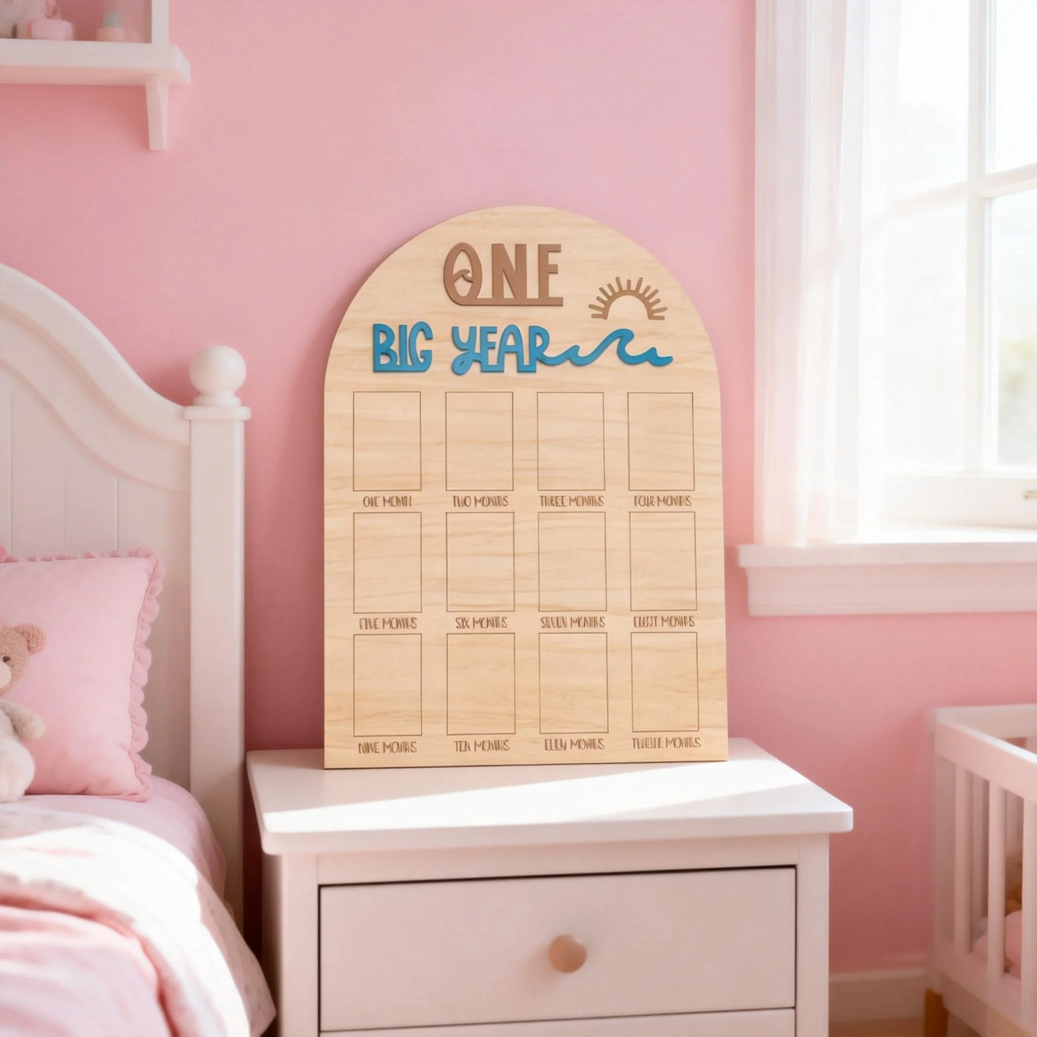 

The Big One surf One Year Old Photo Board - My First Year Photo Display Wood Board, Wave Theme Monthly Milestone Photo Board, Th