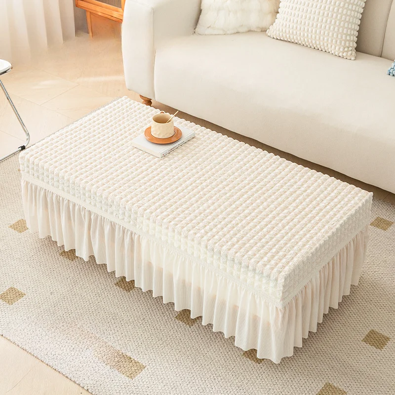 

Coffee Table Set Seersucker Elastic Table Cover All-inclusive Table Cover Lace Dining Table Cover