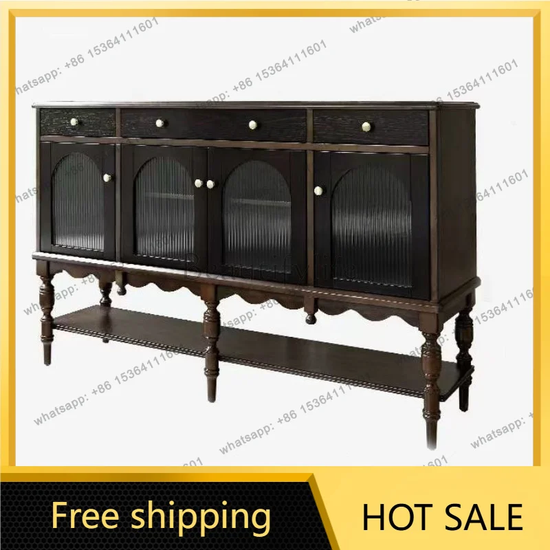 Zj. American retro solid wood dining side cabinet French living room storage cabinet