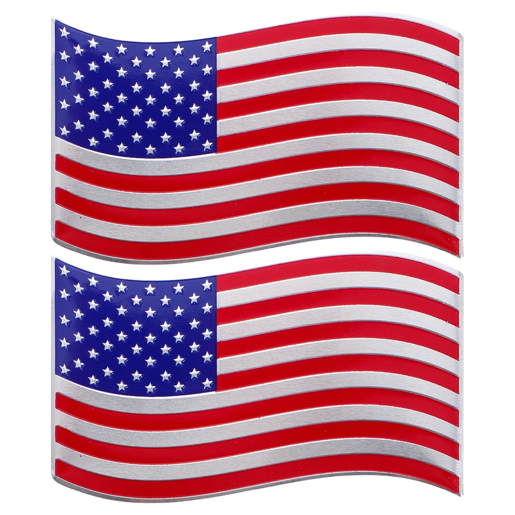 

2pcs American Flag Car Stickers Bumper Decals Truck Emblems Metal Waterproof Small Retro Patriotic Badges For Vehicles
