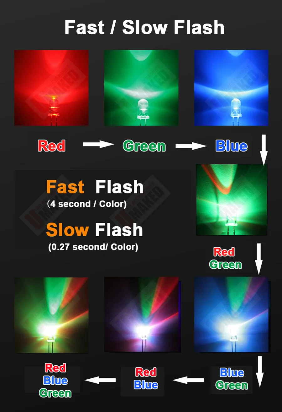 1000Pcs 5mm Led Diodes Self-Flashing White Red Green Blue Yellow Clear Len Color Changing Light Emitting Diy Led Lamp Beads DIP 6