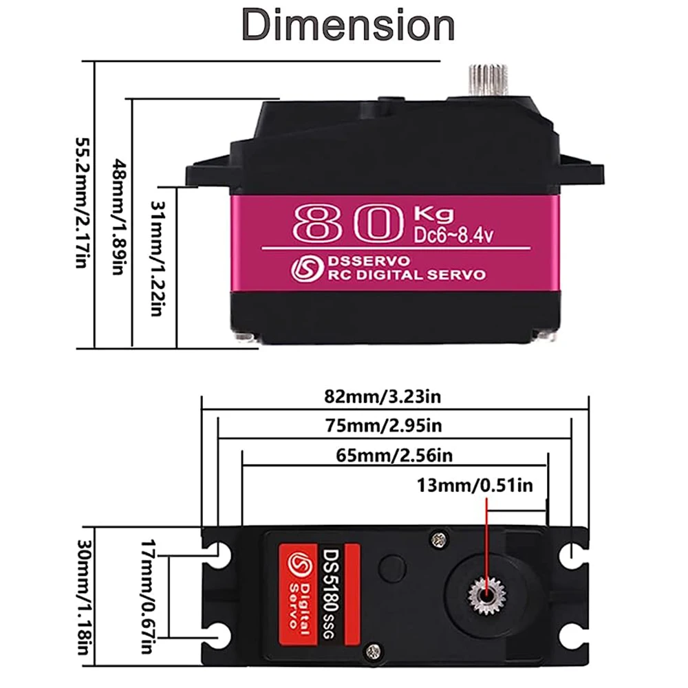 RDS5180 80KG Robot servomotore digitale 7.4V ingranaggio in metallo ad alta coppia doppio albero impermeabile IP66 con staffa in metallo U 180/270 gradi