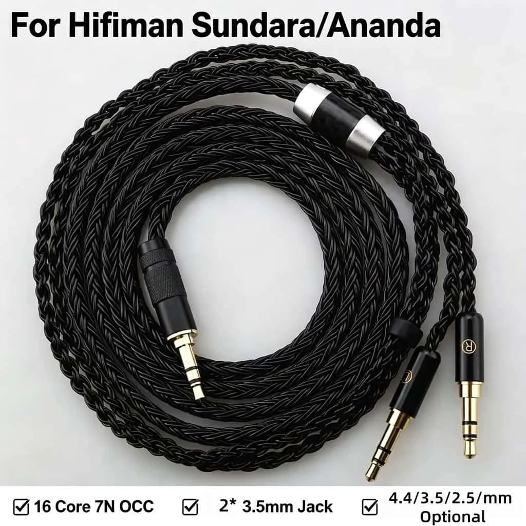 16 Core 7N OCC Dual 3.5mm Headphone Upgrade Cable 4.4mm Balanced Replacement Cord for Hifiman Sundara Ananda Arya HE400SE HE1000
