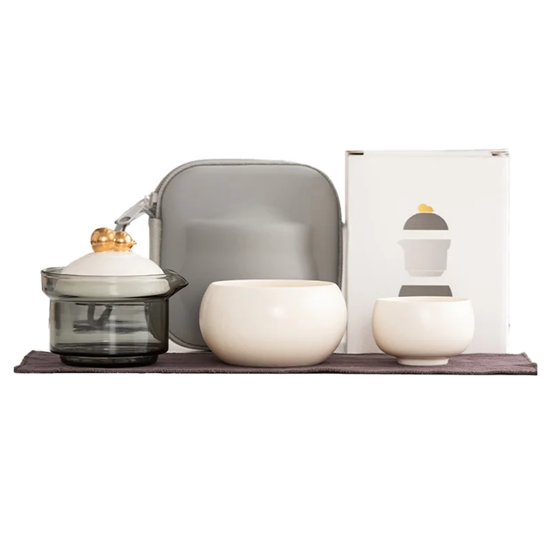 

AB15-Portable Tea Set For Travel-Includes 1 Teapot, 2 Cups And Carrying Bag Ideal For Outdoor And Business Trips