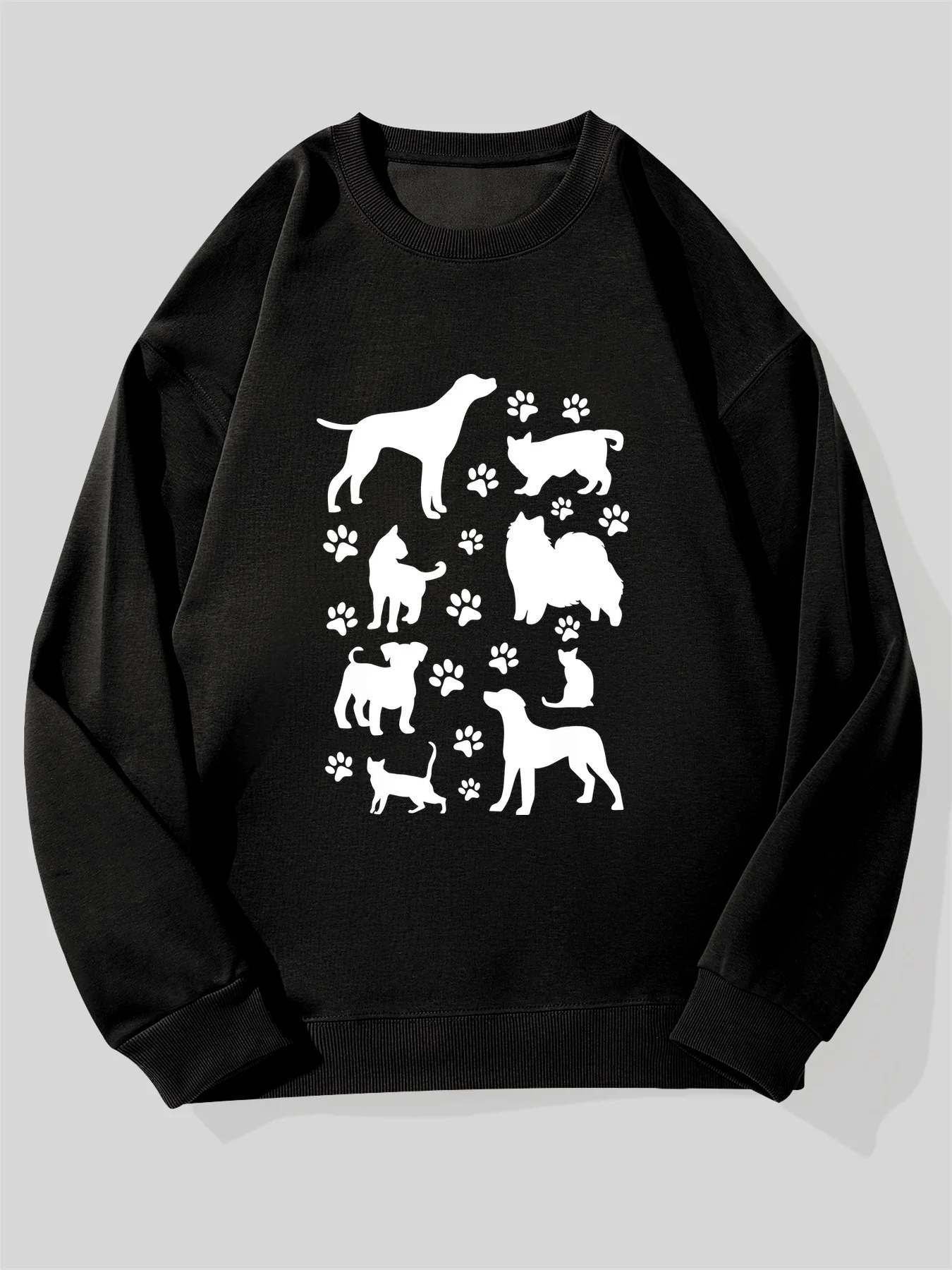 

Men's Dog Paw Printed Sweater with Black Pet Silhouette (Labrador, German Shepherd, Poodle, Rottweiler, Shih Tzu)