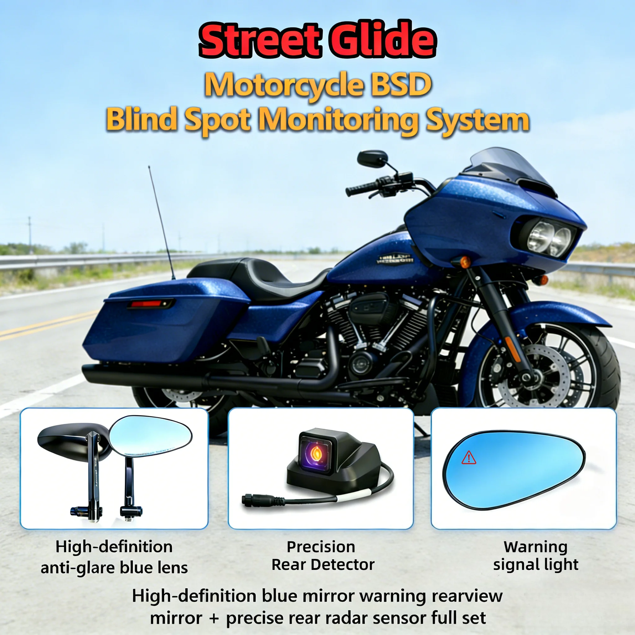 

New 2026 For Harley Street Glide Motorcycle Safety Kit Direct Blind Spot Monitor Radar Side rear warning function accessories
