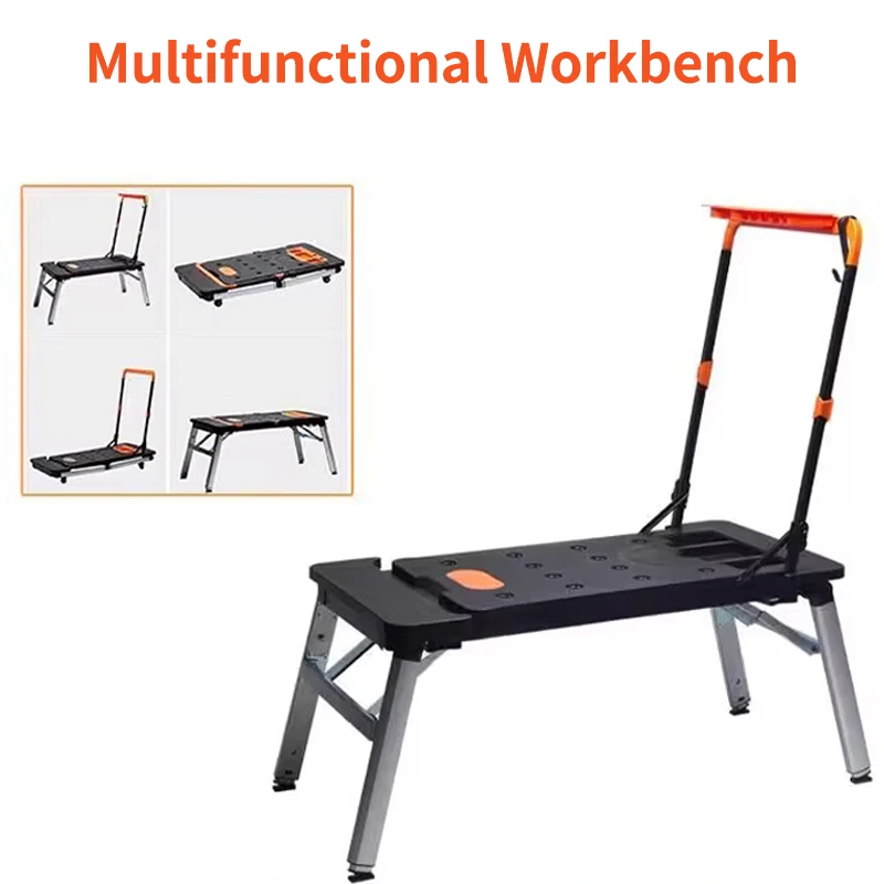 7- In -1 Multifunctional Workbench DIY Woodworking Table Portable Trolley Folding Cart With Wheels Workshop Tool Outing Handcart