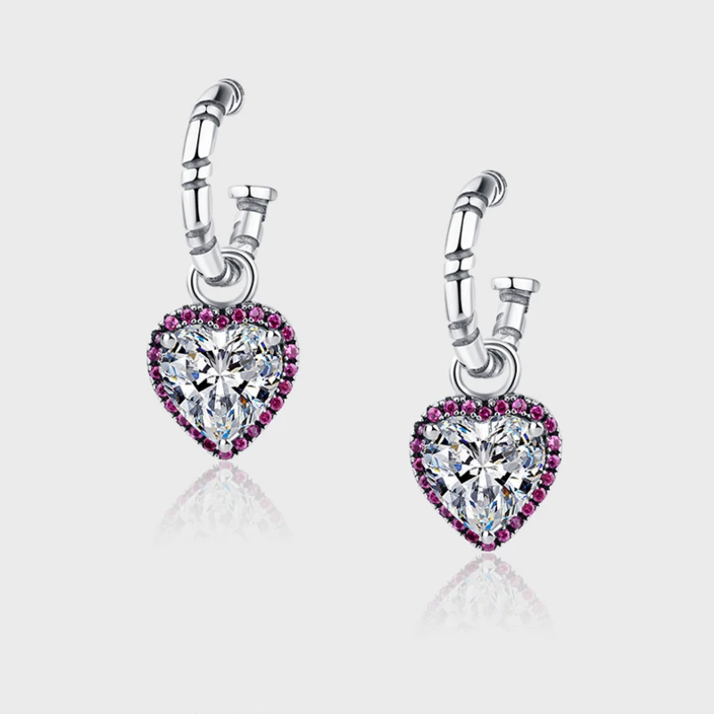 

S925 Sterling Silver CZ Peach Heart Women's Earrings Zircon Sweet Temperament Simple Geometric Personality Wild Earrings