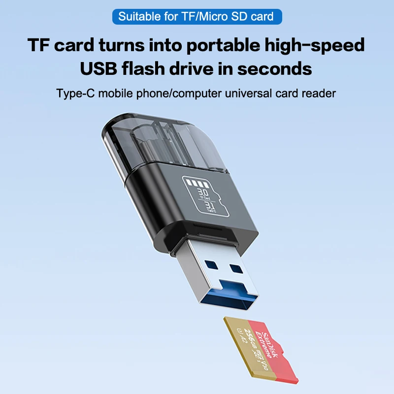 SD/TF Card Reader with USB 3.1 Type C Adapter; OTG Function for PC, Laptops, Huawei, Xiaomi & Mac Android Devices